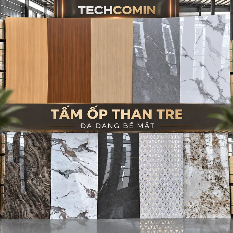 Tấm ốp than tre bề mặt vân gỗ