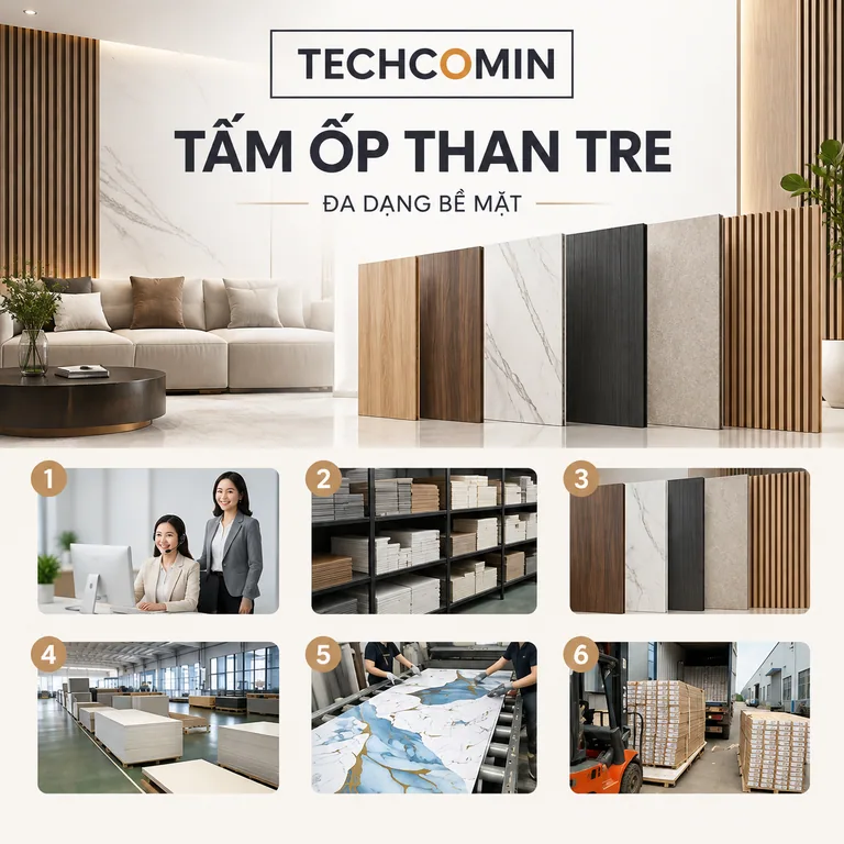 Tấm ốp than tre bề mặt vân gỗ