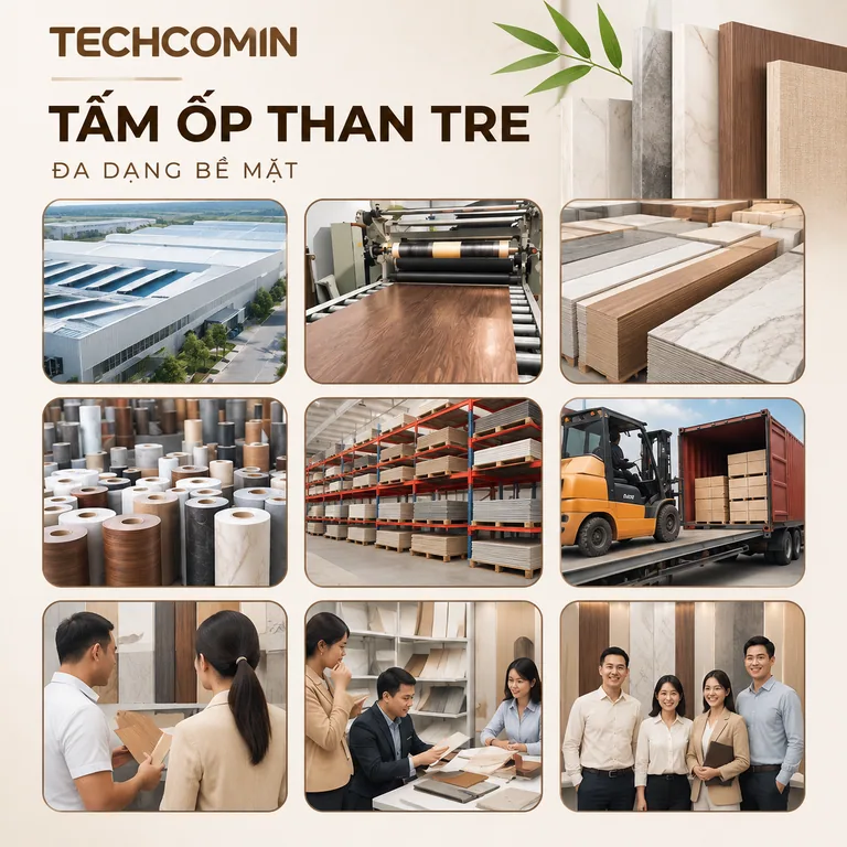 Tấm ốp than tre bề mặt vân gỗ