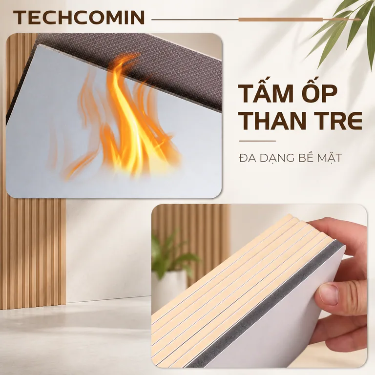 Tấm ốp than tre bề mặt vân gỗ