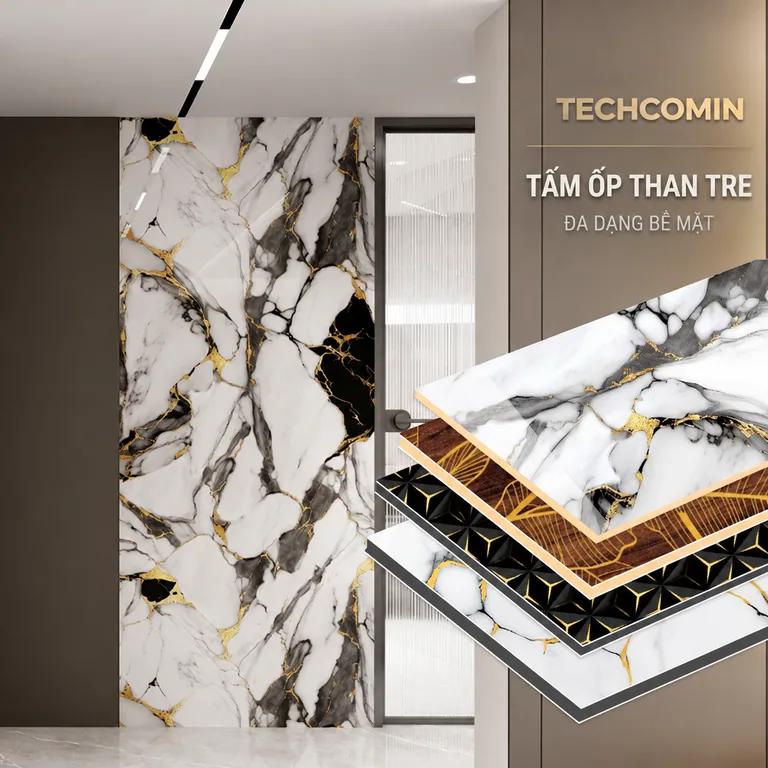Tấm ốp than tre bề mặt vân gỗ