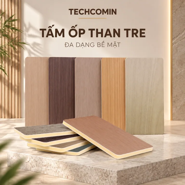 Tấm ốp than tre bề mặt vân gỗ