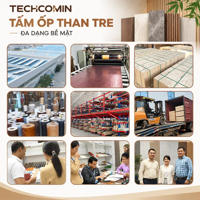 Tấm ốp than tre bề mặt vân gỗ