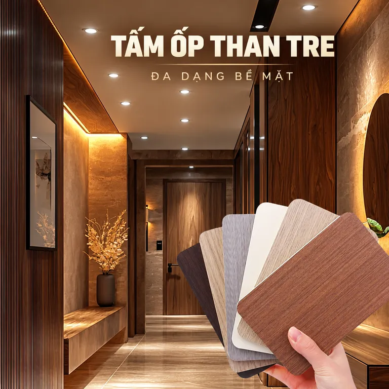 Tấm ốp than tre bề mặt vân gỗ
